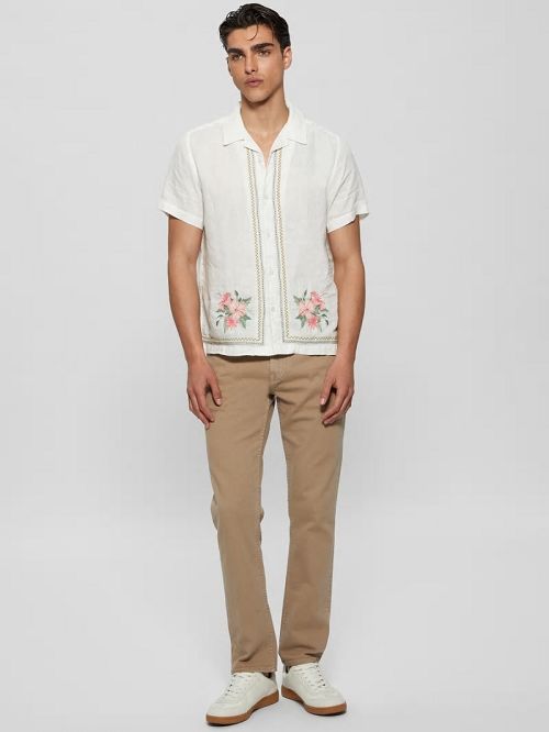 Guess Eco Embroidered Island Linen Shirt Wit | GUESS-SN31219
