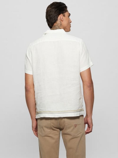 Guess Eco Embroidered Island Linen Shirt Wit | GUESS-SN31219