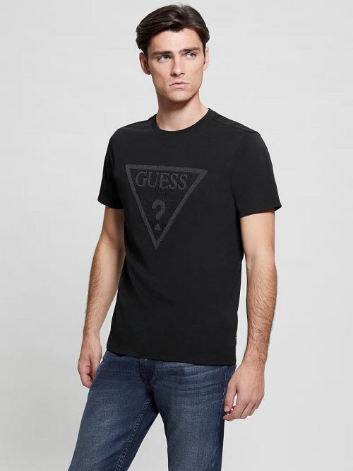 Guess Eco Embroidered Logo Tee Zwart | GUESS-SN30482