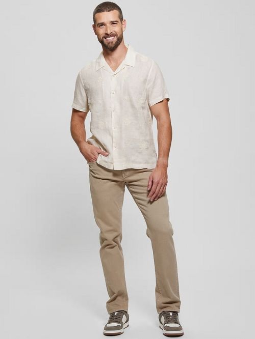 Guess Eco Embroidered Motif Linen Shirt Wit | GUESS-SN31268
