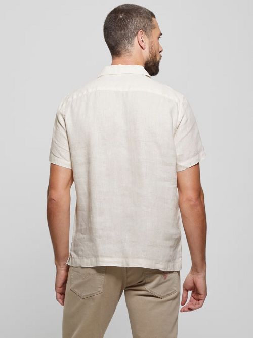 Guess Eco Embroidered Motif Linen Shirt Wit | GUESS-SN31268