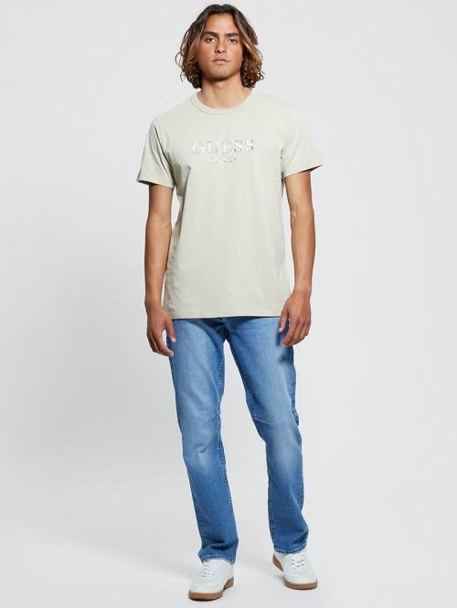 Guess Eco Embroidered Signature Tee Beige | GUESS-SN30601