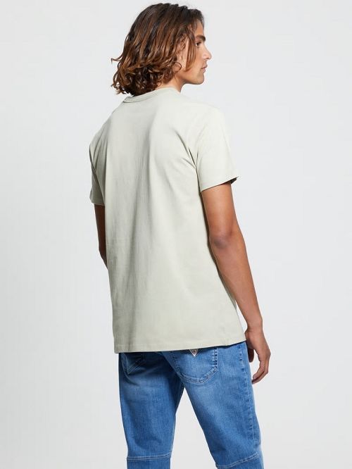 Guess Eco Embroidered Signature Tee Beige | GUESS-SN30601