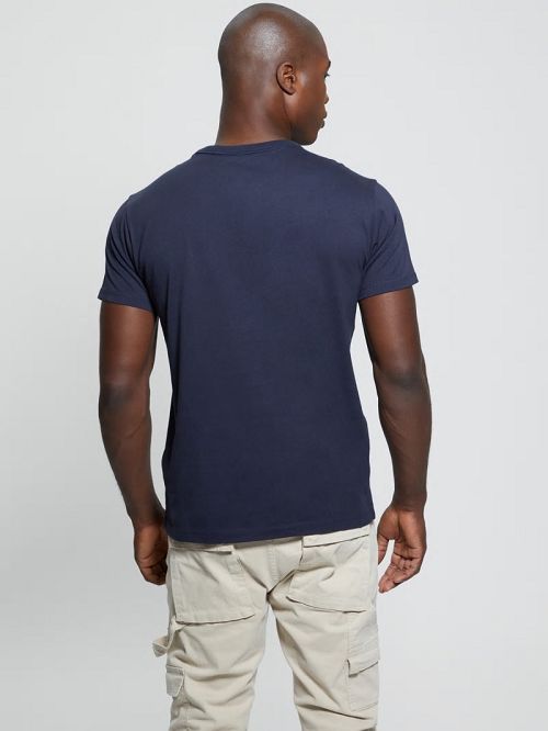 Guess Eco Embroidered Signature Tee Blauw | GUESS-SN30655