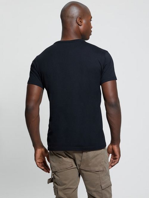 Guess Eco Embroidered Signature Tee Zwart | GUESS-SN30631