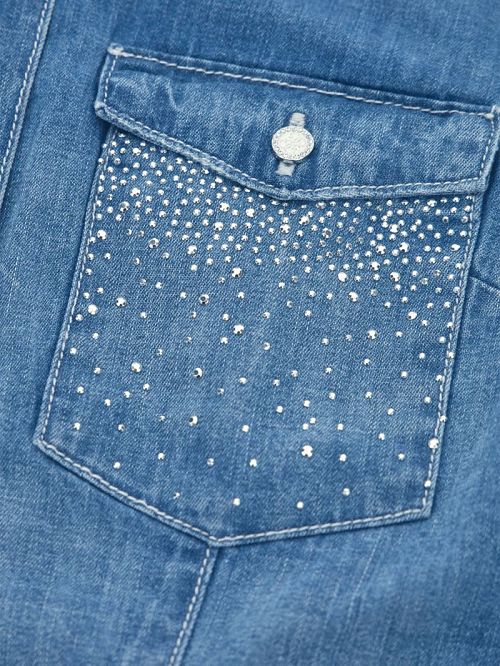 Guess Eco Equity Rhinestone Pocket Denim Shirt Blauw | GUESS-SN26584