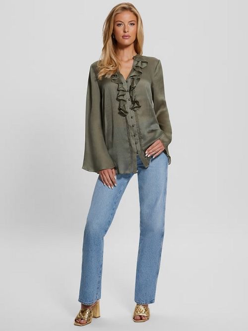 Guess Eco Eva Chiffon Top Groen | GUESS-SN27266