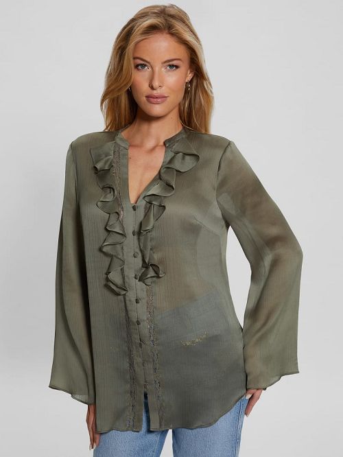 Guess Eco Eva Chiffon Top Groen | GUESS-SN27266