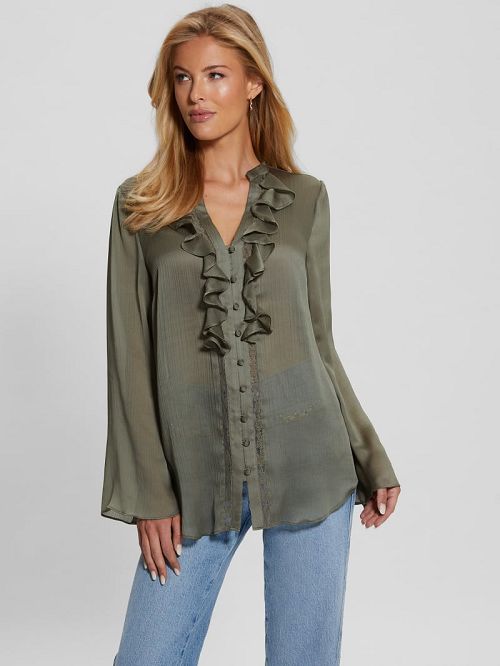 Guess Eco Eva Chiffon Top Groen | GUESS-SN27266