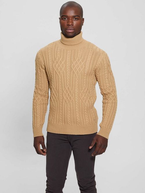 Guess Eco Evander Cable-Knit Sweater Beige | GUESS-SN31029