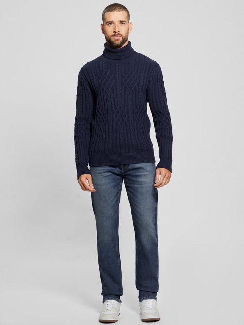 Guess Eco Evander Cable-Knit Sweater Blauw | GUESS-SN31050