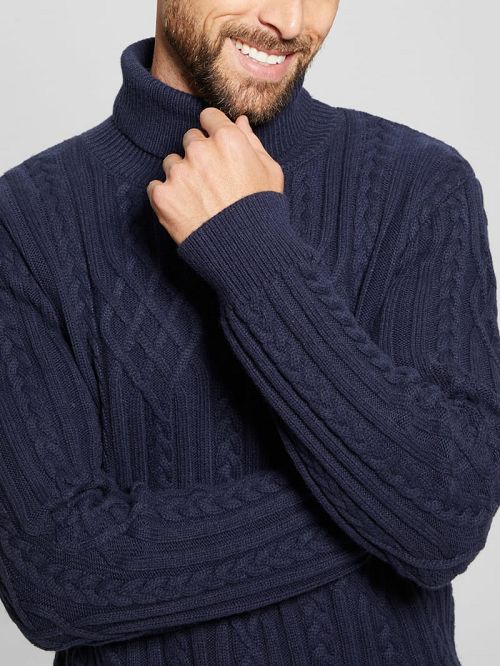 Guess Eco Evander Cable-Knit Sweater Blauw | GUESS-SN31050