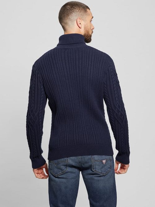Guess Eco Evander Cable-Knit Sweater Blauw | GUESS-SN31050