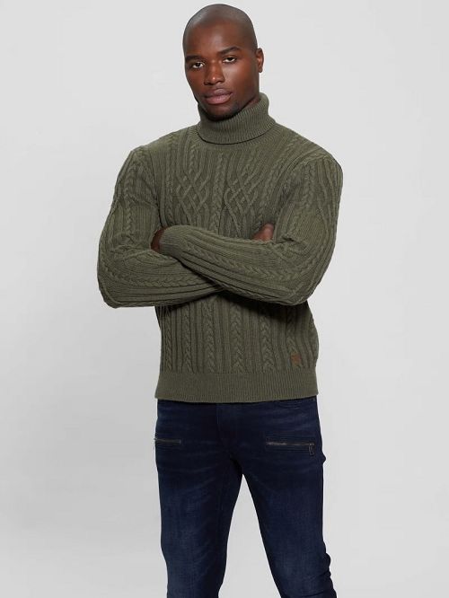 Guess Eco Evander Cable-Knit Sweater Groen | GUESS-SN31054