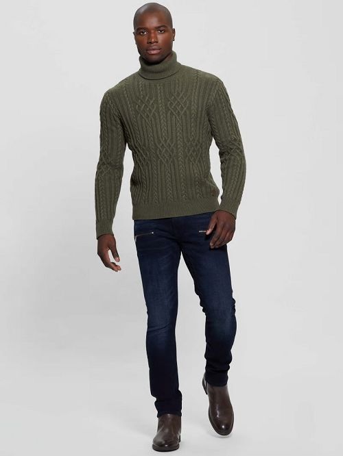 Guess Eco Evander Cable-Knit Sweater Groen | GUESS-SN31054