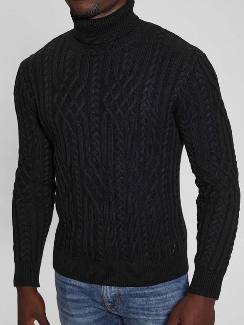 Guess Eco Evander Cable-Knit Sweater Zwart | GUESS-SN30923