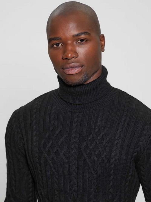 Guess Eco Evander Cable-Knit Sweater Zwart | GUESS-SN30923