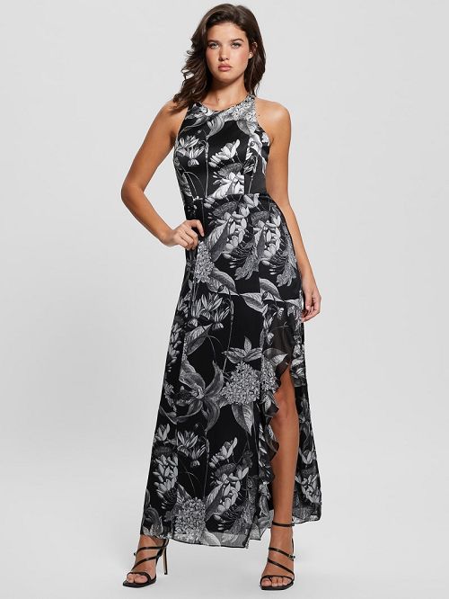Guess Eco Evangelina Maxi Dress Zwart | GUESS-SN26724