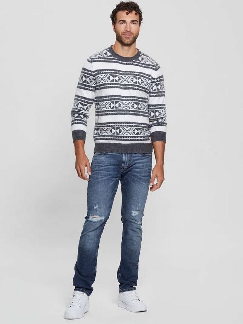 Guess Eco Ezekiel Jacquard Sweater Zwart Wit | GUESS-SN31045