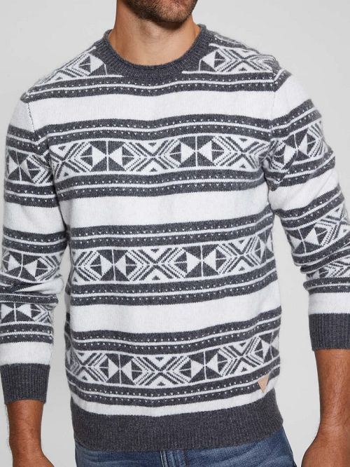 Guess Eco Ezekiel Jacquard Sweater Zwart Wit | GUESS-SN31045