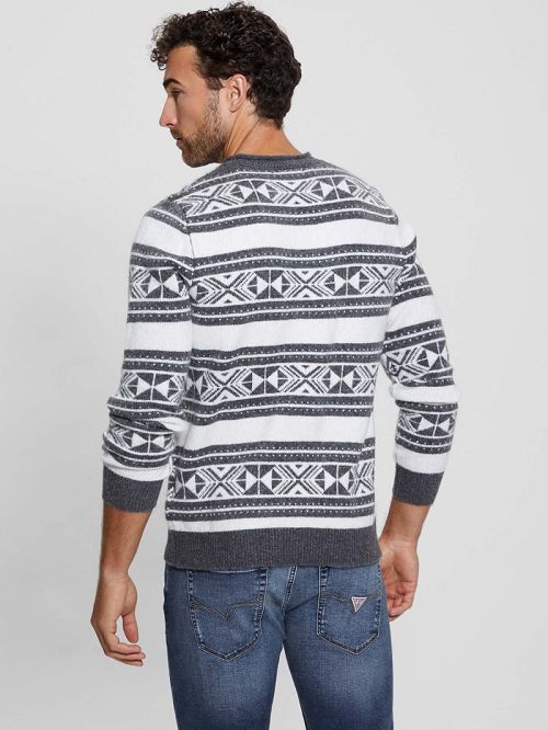 Guess Eco Ezekiel Jacquard Sweater Zwart Wit | GUESS-SN31045