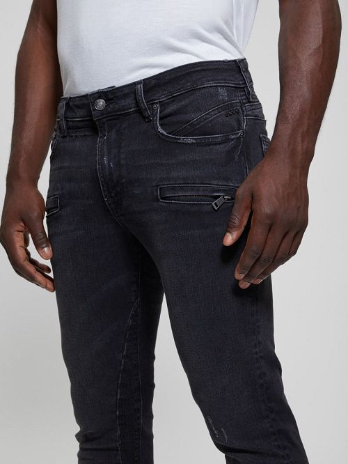 Guess Eco Finnley Zippered Tapered Jeans Zwart | GUESS-SN30448