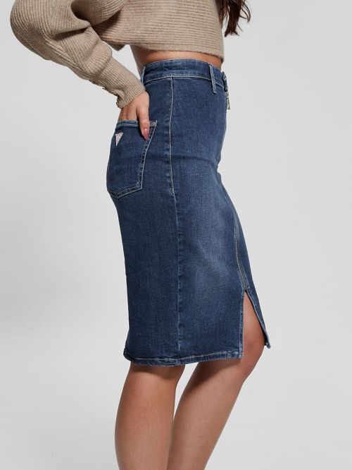 Guess Eco Flo Midi Denim Skirt Blauw | GUESS-SN26659