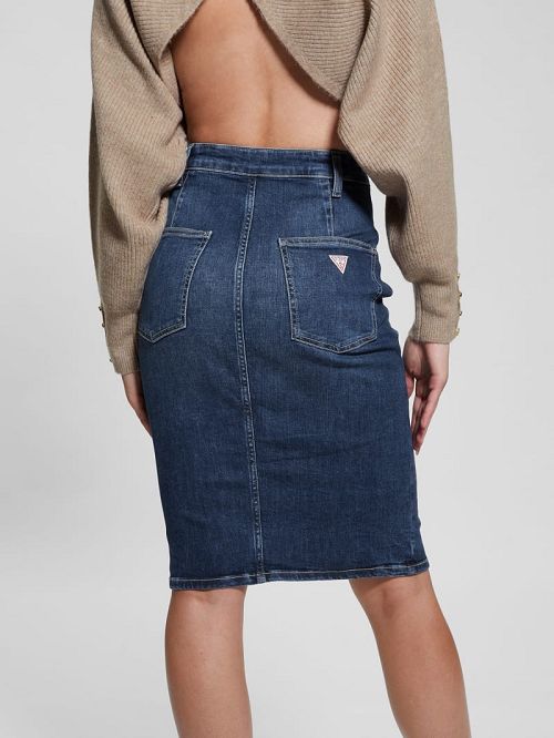 Guess Eco Flo Midi Denim Skirt Blauw | GUESS-SN26659