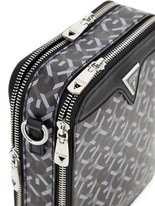 Guess Eco G Woven Double-Zip Crossbody Bag Zwart | GUESS-SN31697