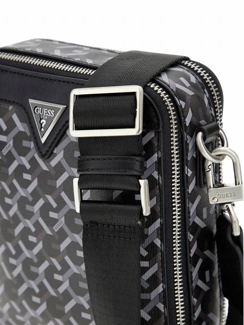 Guess Eco G Woven Double-Zip Crossbody Bag Zwart | GUESS-SN31697