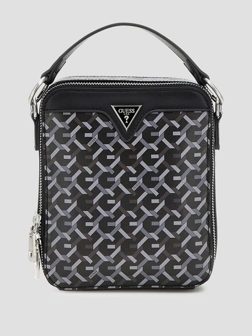 Guess Eco G Woven Double-Zip Crossbody Bag Zwart | GUESS-SN31697
