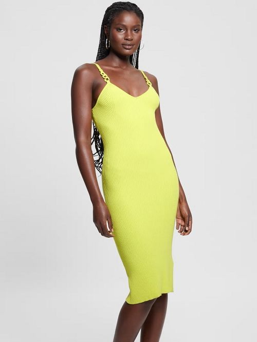 Guess Eco Gina Rings Rib Dress Geel | GUESS-SN26782
