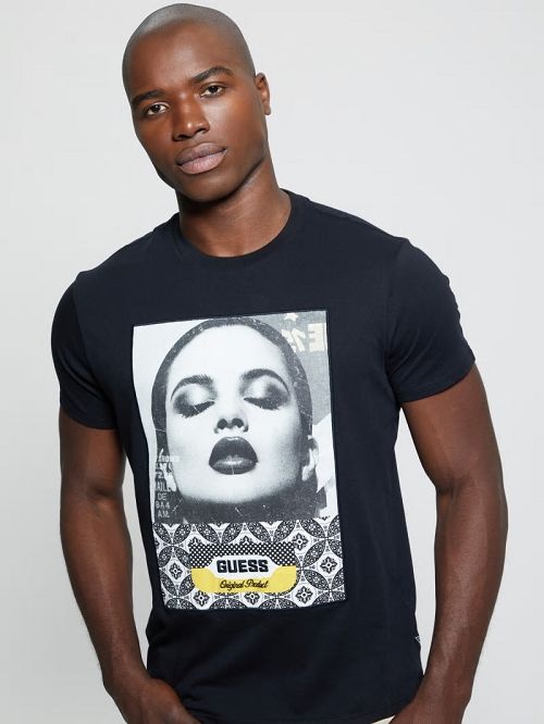 Guess Eco Girl Collage Tee Zwart | GUESS-SN30505