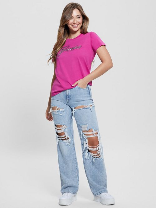 Guess Eco Glam Logo Easy Tee Roze | GUESS-SN27191