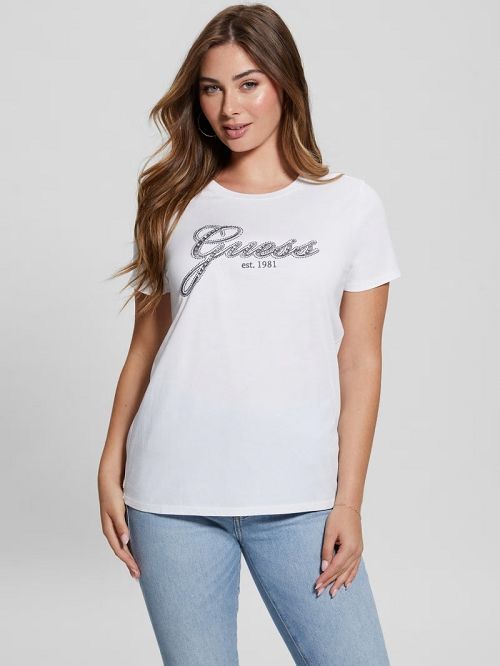 Guess Eco Glam Logo Easy Tee Wit | GUESS-SN27608