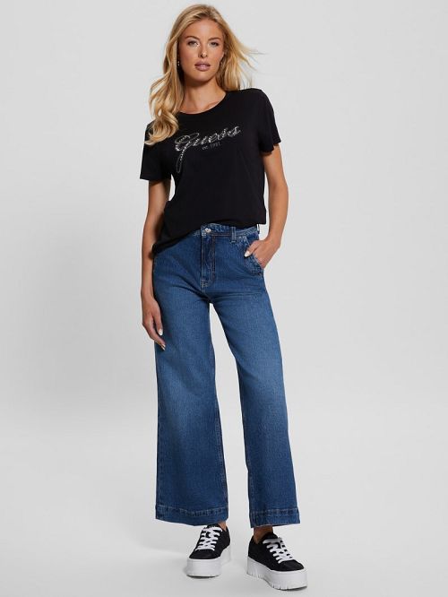 Guess Eco Glam Logo Easy Tee Zwart | GUESS-SN27170