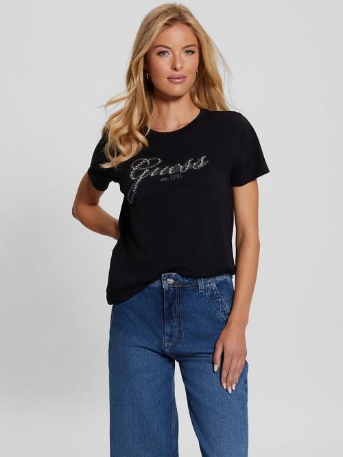Guess Eco Glam Logo Easy Tee Zwart | GUESS-SN27170