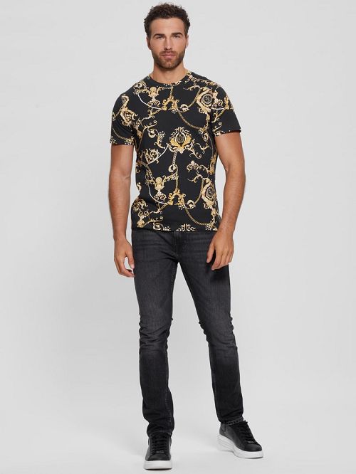 Guess Eco Gold Chain Tee Zwart | GUESS-SN30470
