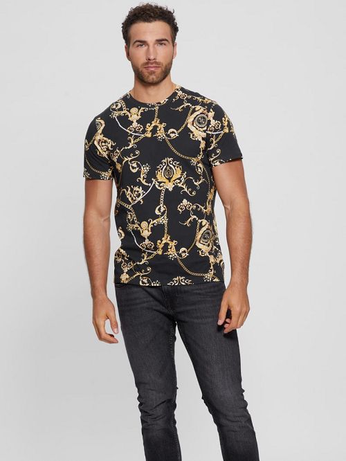 Guess Eco Gold Chain Tee Zwart | GUESS-SN30470