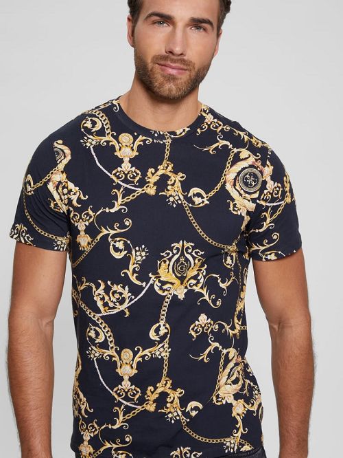 Guess Eco Gold Chain Tee Zwart | GUESS-SN30470