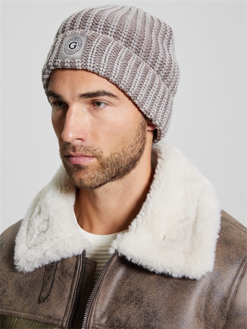 Guess Eco Hunter Ribbed Beanie Beige | GUESS-SN31936