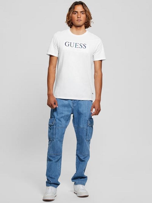 Guess Eco Iridescent Signature Tee Wit | GUESS-SN30594