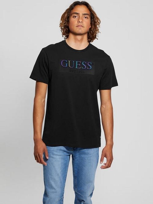 Guess Eco Iridescent Signature Tee Zwart | GUESS-SN30673