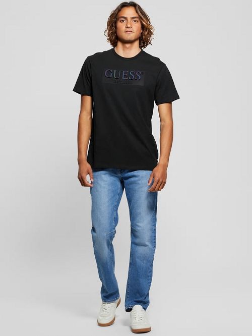 Guess Eco Iridescent Signature Tee Zwart | GUESS-SN30673