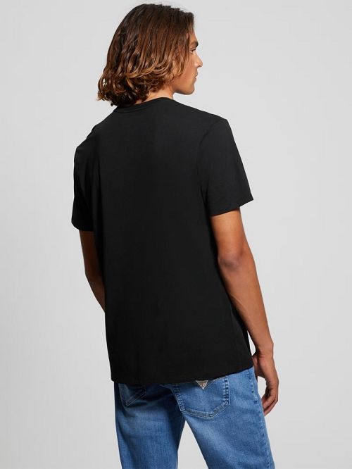 Guess Eco Iridescent Signature Tee Zwart | GUESS-SN30673