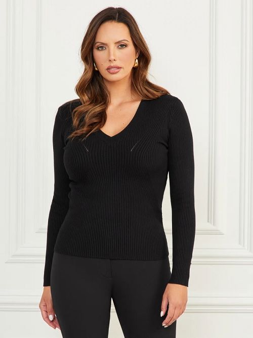 Guess Eco Isa V-Neck Sweater Top Zwart | GUESS-SN27771