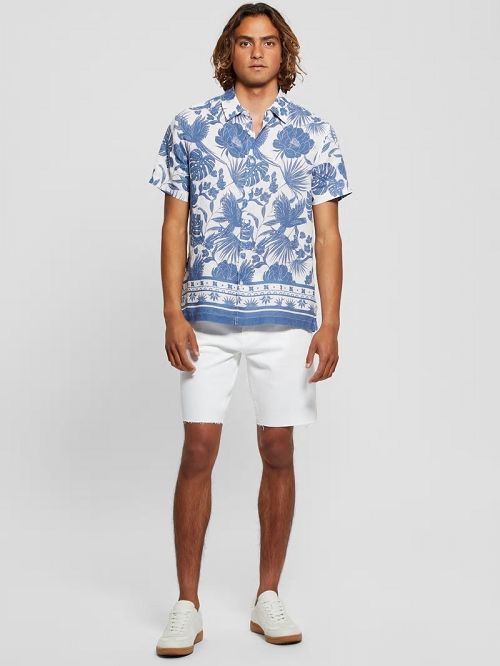 Guess Eco Island Border Linen Shirt Blauw | GUESS-SN31211