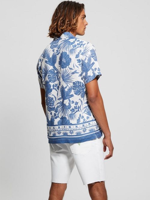 Guess Eco Island Border Linen Shirt Blauw | GUESS-SN31211