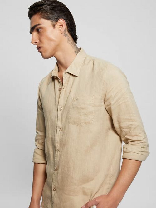 Guess Eco Island Linen Shirt Beige | GUESS-SN31286