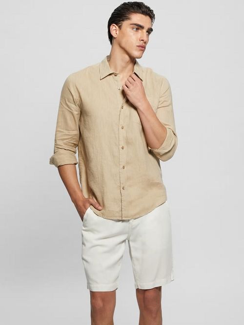Guess Eco Island Linen Shirt Beige | GUESS-SN31286